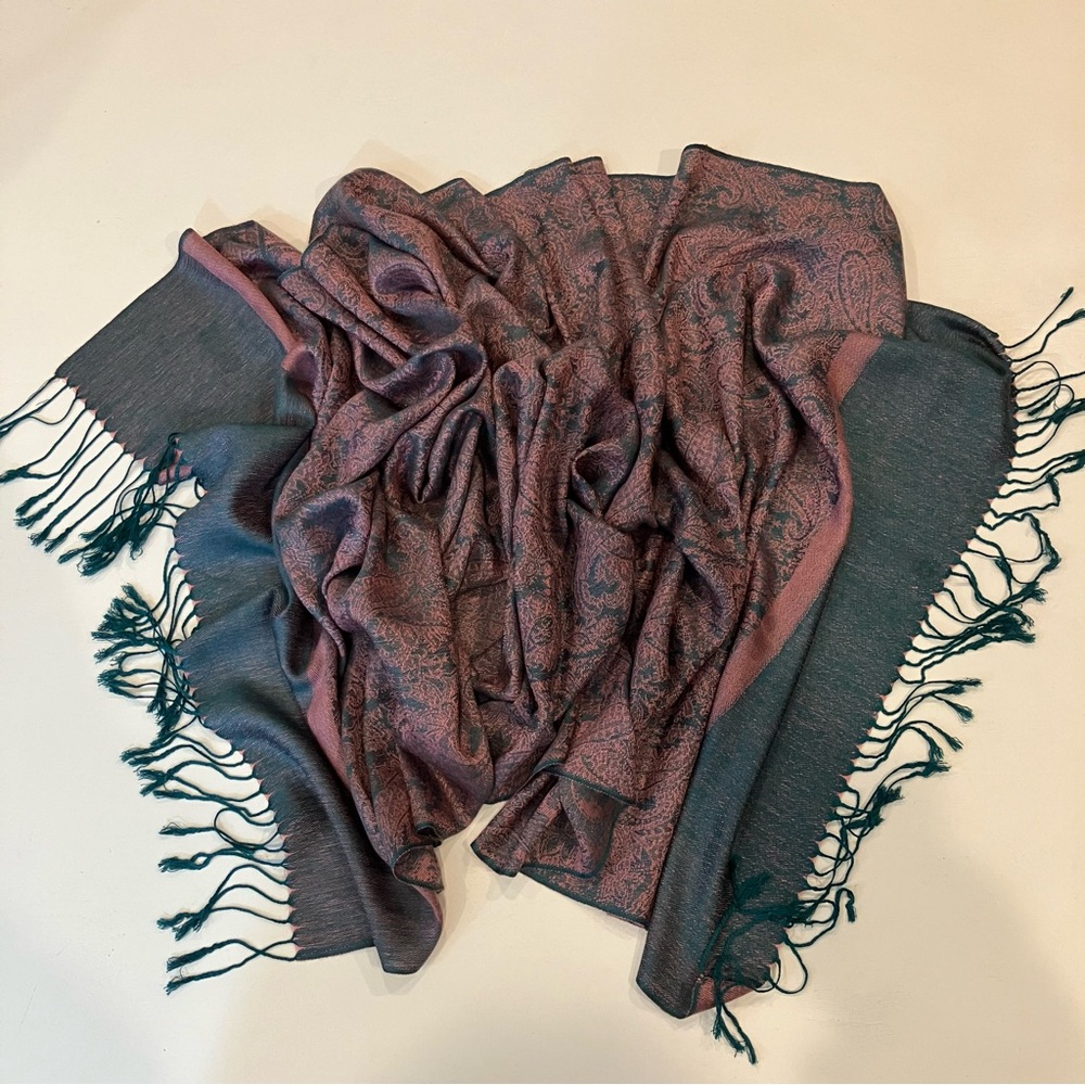 Teal & Mauve Pashmina & Silk Scarf Shall